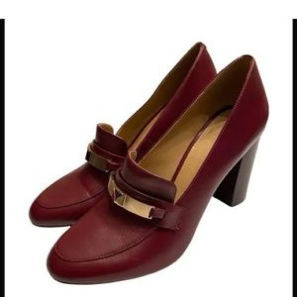 Michael Kors NWOB Leather Sheila Merlot Burgundy Mid Loafer Pumps Block Heel 8.5